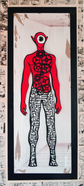 Картина под названием "CYCLO-PENSANT" - Nea Borgel, Подлинное произведение искусства, Рисунок распылителем краски