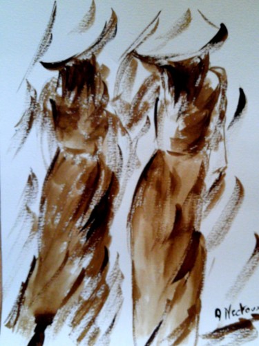 Painting titled "Indonésie" by Annie Nectoux, Original Artwork, Watercolor