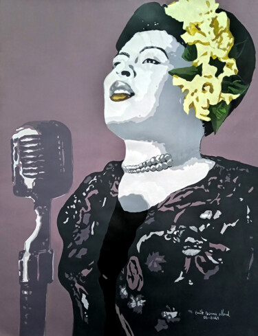 Pintura intitulada "Billy Holiday" por Ned, Obras de arte originais, Acrílico