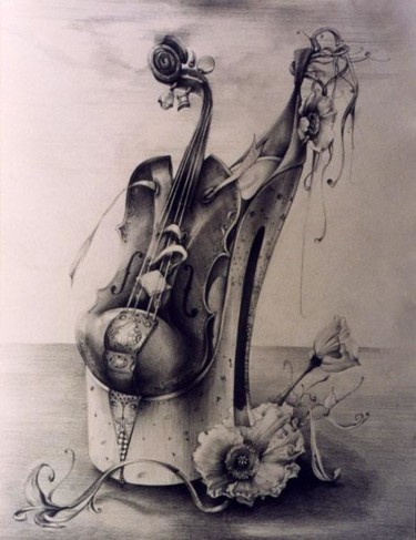 Painting titled "Shoe Violin" by Neda Vassileva, Original Artwork, Oil