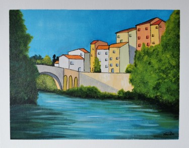 Painting titled "Le Pont" by Neide Da Cruz, Original Artwork, Acrylic