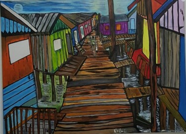 Peinture intitulée "Palafitas de Manaus" par Neilon Batista, Œuvre d'art originale, Acrylique