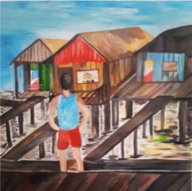 Pintura titulada "O menino na ponte" por Neilon Batista, Obra de arte original, Acrílico