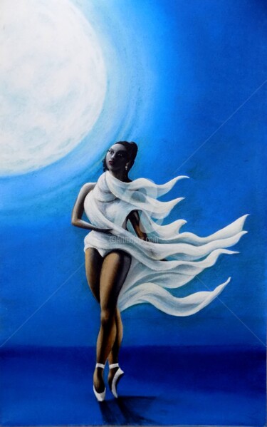 Painting titled "Dance under the moon" by Neint Visiroff, Original Artwork, Oil