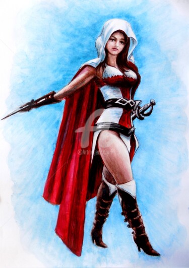 Painting titled "Valkyrie" by Neint Visiroff, Original Artwork, Watercolor