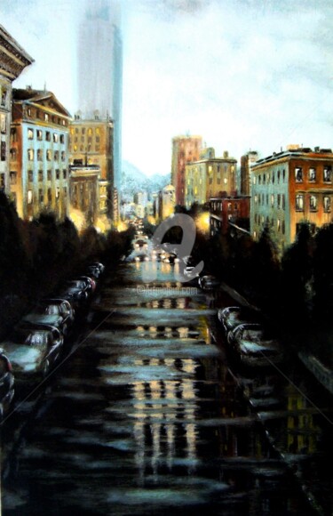 Painting titled "Evening after rain" by Neint Visiroff, Original Artwork, Oil