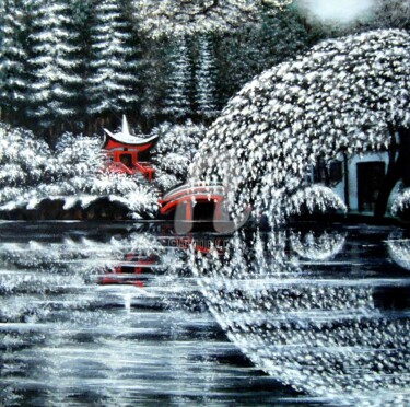 Painting titled "Winter in Japan" by Neint Visiroff, Original Artwork, Oil