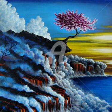 Painting titled "Cherry blossoms amo…" by Neint Visiroff, Original Artwork, Oil