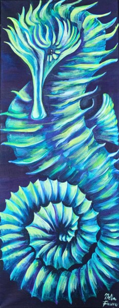 Painting titled "Seahorse - abstract…" by Nella Fauve, Original Artwork, Oil Mounted on Wood Stretcher frame