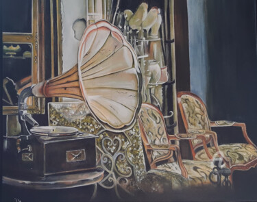Pintura titulada "Le gramophone" por Nelly Larue, Obra de arte original, Oleo Montado en Bastidor de camilla de madera