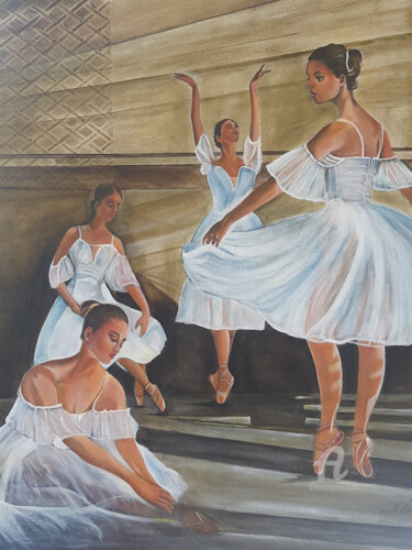 Ζωγραφική με τίτλο "les danseuses étoil…" από Nelly Larue, Αυθεντικά έργα τέχνης, Λάδι Τοποθετήθηκε στο Ξύλινο φορείο σκελετό
