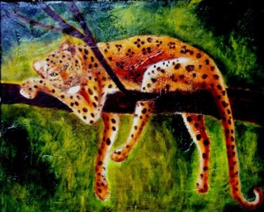 Peinture intitulée "léopard" par Nelly Quéré Cougard, Œuvre d'art originale, Huile