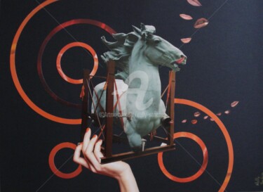 Collages getiteld "Le cheval d'amour" door Nelly Sanchez, Origineel Kunstwerk