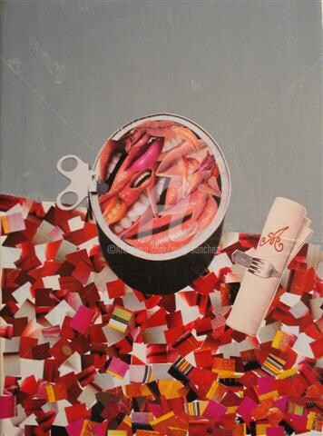Collages intitolato "Dîner de célibataire" da Nelly Sanchez, Opera d'arte originale, Collages