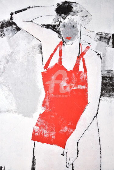 Картина под названием "Девушка в красном" - Igor Nelubovich, Подлинное произведение искусства, Акрил