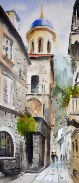 Painting titled "Narrow streets of K…" by Nenad Kojić, Original Artwork, Watercolor