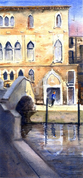 Painting titled "Canal Reflection Ve…" by Nenad Kojić, Original Artwork, Watercolor