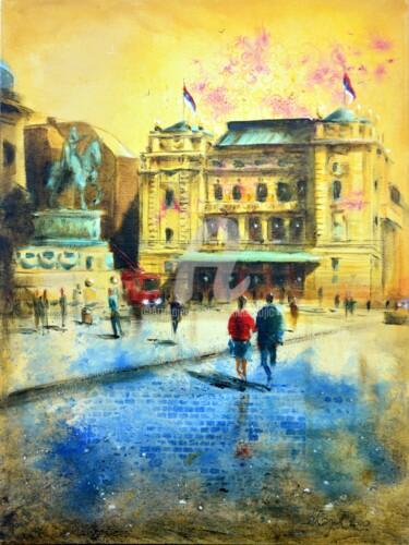 Painting titled "New Republic Square…" by Nenad Kojić, Original Artwork, Acrylic Mounted on Cardboard