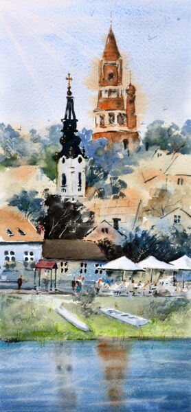 Peinture intitulée "Dunavski kej Zemun…" par Nenad Kojić, Œuvre d'art originale, Aquarelle