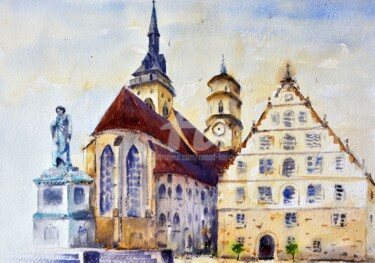 Painting titled "Schillerplatz chg.…" by Nenad Kojić, Original Artwork, Watercolor