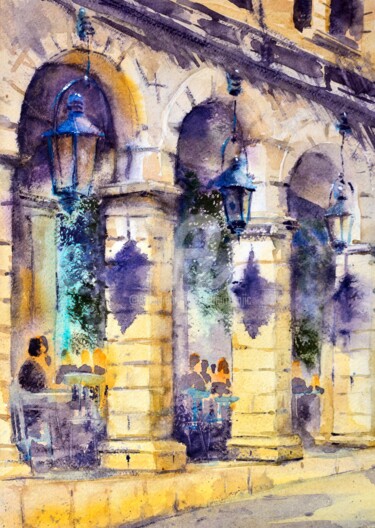 Painting titled "Old Town cafe of Co…" by Nenad Kojić, Original Artwork, Watercolor