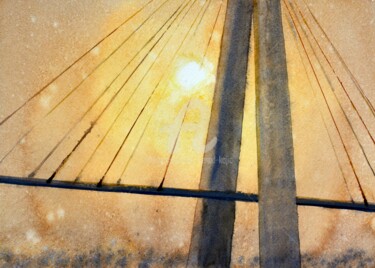 Painting titled "Bridge and sun Belg…" by Nenad Kojić, Original Artwork, Watercolor