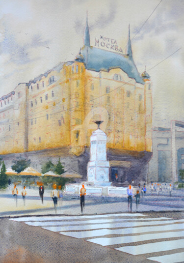 Pittura intitolato "A day before Hotel…" da Nenad Kojić, Opera d'arte originale, Acquarello