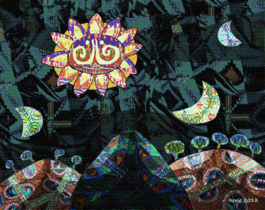 Textilkunst mit dem Titel "" Medianoche Wayuun…" von Nilson Eric Gonzalez Castro, Original-Kunstwerk, Acryl