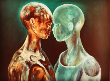 Painting titled "Duality-Each Person…" by Nermin Yokus Ipekciler, Original Artwork, Oil Mounted on Wood Stretcher frame