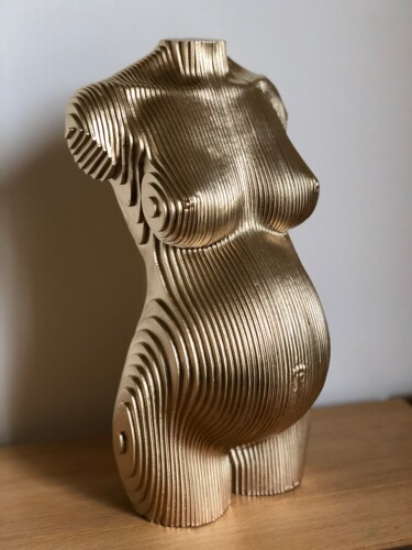 Skulptur mit dem Titel "Buste de femme ence…" von Neven, Original-Kunstwerk, Holz