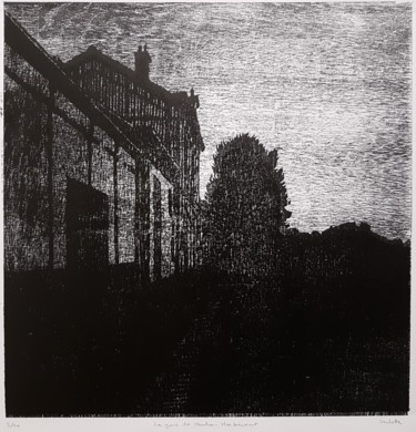 Printmaking titled "La gare de Meulan-H…" by Nicolas Goulette, Original Artwork, Xylography