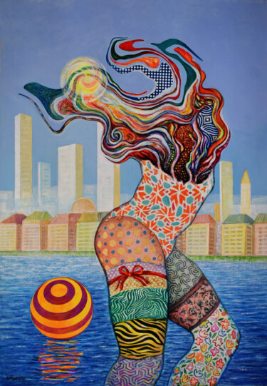 Картина под названием "Summer in the City" - Nicholas Smyrnios, Подлинное произведение искусства, Акрил