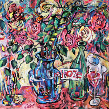 Картина под названием "Bottle of "Rosé"." - Nicifor Swiristuhin, Подлинное произведение искусства, Масло Установлен на Дерев…