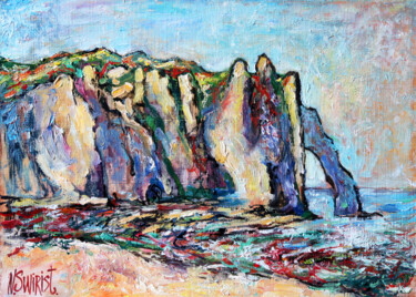 Schilderij getiteld "Morning in Etretat." door Nicifor Swiristuhin, Origineel Kunstwerk, Olie Gemonteerd op Andere stijve pa…