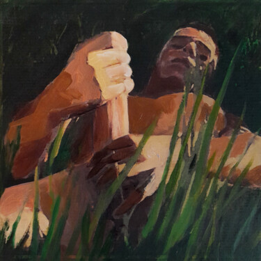 Malerei mit dem Titel "WANKER IN THE GRASS" von Nicko, Original-Kunstwerk, Öl