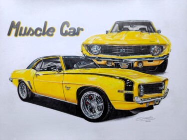 Painting titled "CAMARO 350 SS 1969" by Nicky Chiarello, Original Artwork, Pencil