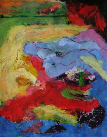 Painting titled "Lying in the field" by Nico Van Oosten, Original Artwork, Acrylic