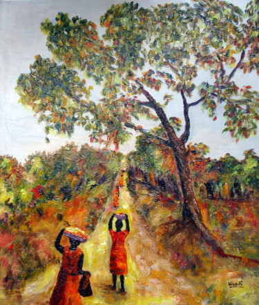 Schilderij getiteld "CHEMINS D'AFRIQUE" door Nicodi, Origineel Kunstwerk, Acryl