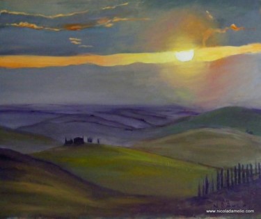Painting titled "Sunset on the Crete…" by Nicola D Amelio, Original Artwork, Oil