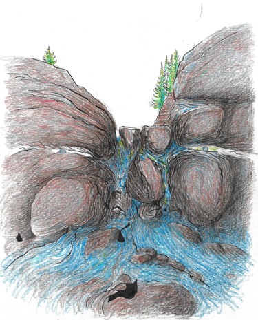 Dessin intitulée "Cascade du Queyras" par Nicolas Boldych, Œuvre d'art originale, Crayon