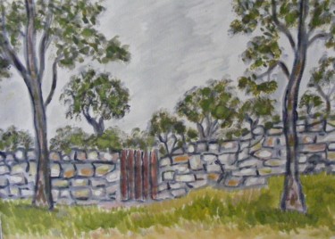 Peinture intitulée "Le mur de pierre" par Nicolas Cavuoto, Œuvre d'art originale, Huile