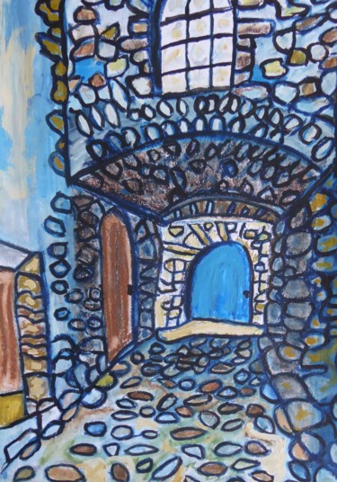 Painting titled "La porte bleue (2)" by Nicolas Cavuoto, Original Artwork, Oil