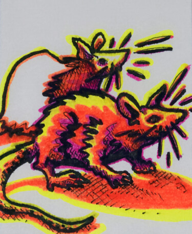 「Rat」というタイトルの描画 Nicolas Chambon (Crea-ture)によって, オリジナルのアートワーク, マーカー 段ボールにマウント