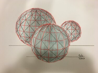 Dessin intitulée "The Three Spheres" par Nicolas Chammat, Œuvre d'art originale, Crayon