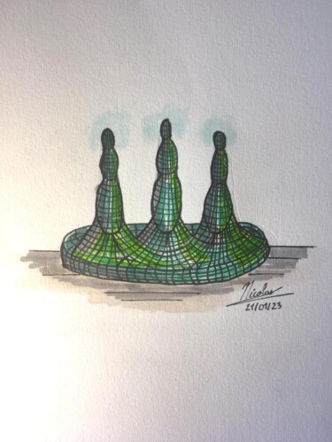 Dibujo titulada "Three Sisters Towers" por Nicolas Chammat, Obra de arte original, Rotulador