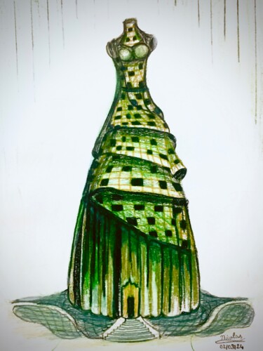 Σχέδιο με τίτλο "Indigo Building" από Nicolas Chammat, Αυθεντικά έργα τέχνης, Μολύβι