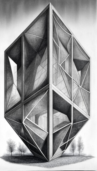 Digitale Kunst getiteld "Diamond Building -…" door Nicolas Chammat, Origineel Kunstwerk, AI gegenereerde afbeelding