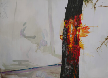 Ζωγραφική με τίτλο "arbre calciné" από Nicolas Gey, Αυθεντικά έργα τέχνης, Ακρυλικό Τοποθετήθηκε στο Ξύλινο φορείο σκελετό