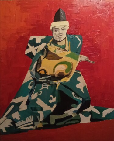 Painting titled "Samouraï" by Nicolas Martin, Original Artwork, Oil Mounted on Wood Stretcher frame