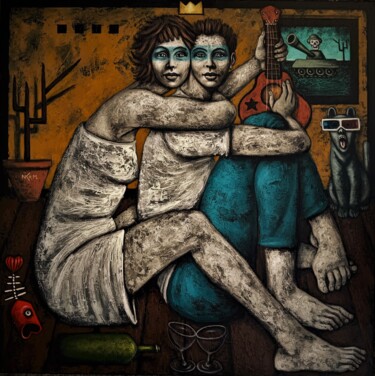 Painting titled "Les Combattants (Gl…" by Nicolas Monjo, Original Artwork, Acrylic Mounted on Wood Stretcher frame